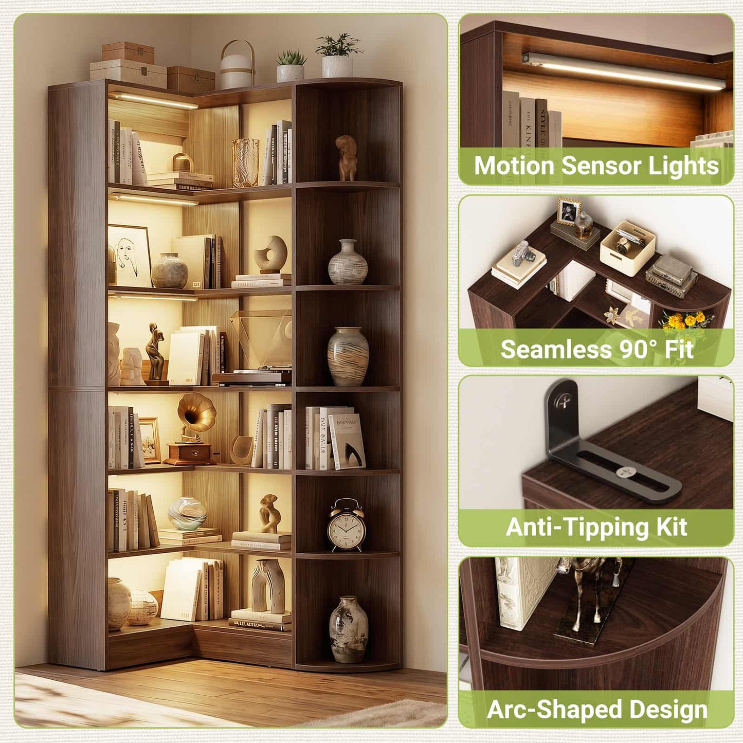 Corner Shelf with 6 Motion Sensor Lights