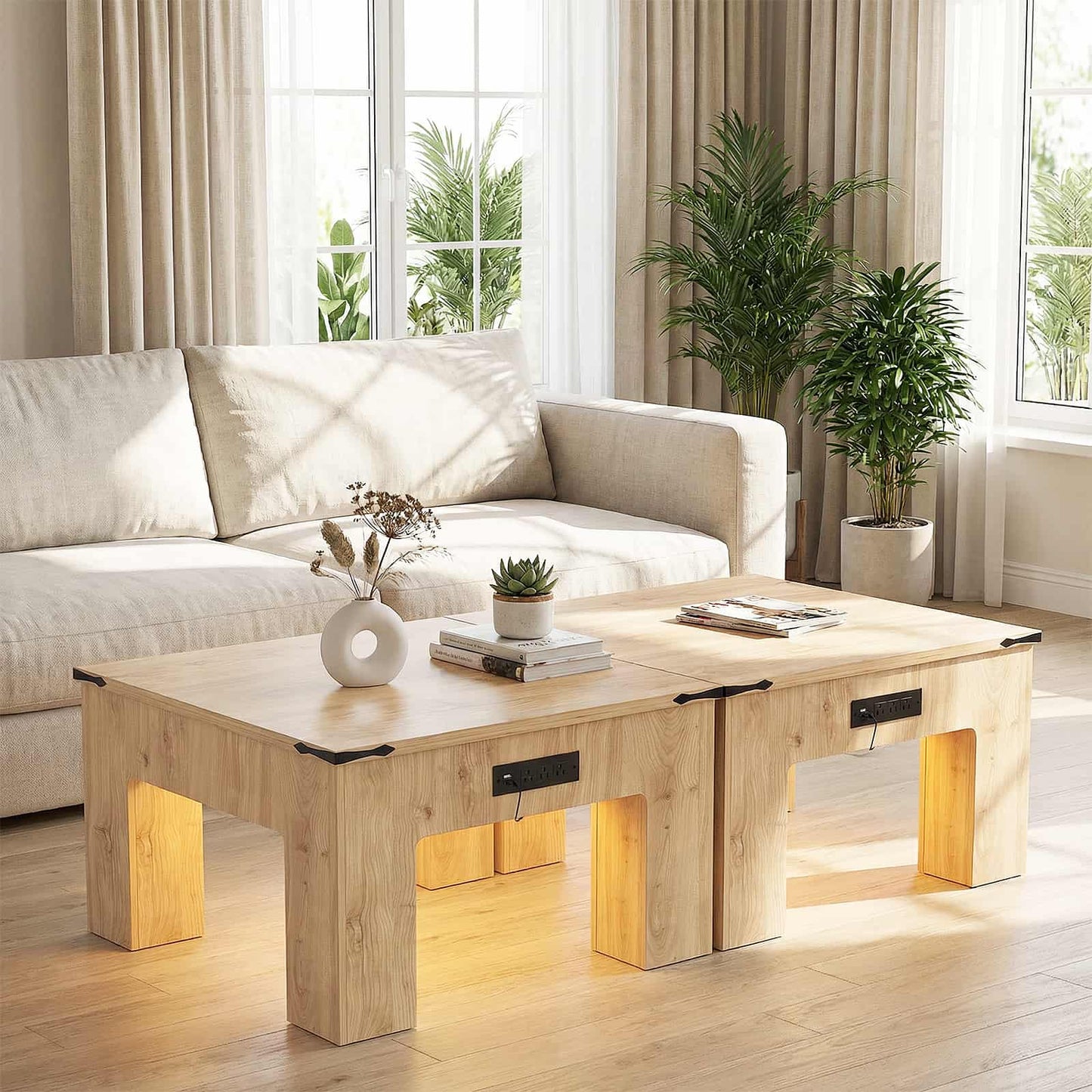 Square LED Coffee Table for Living Room, Modern Smart Center Table