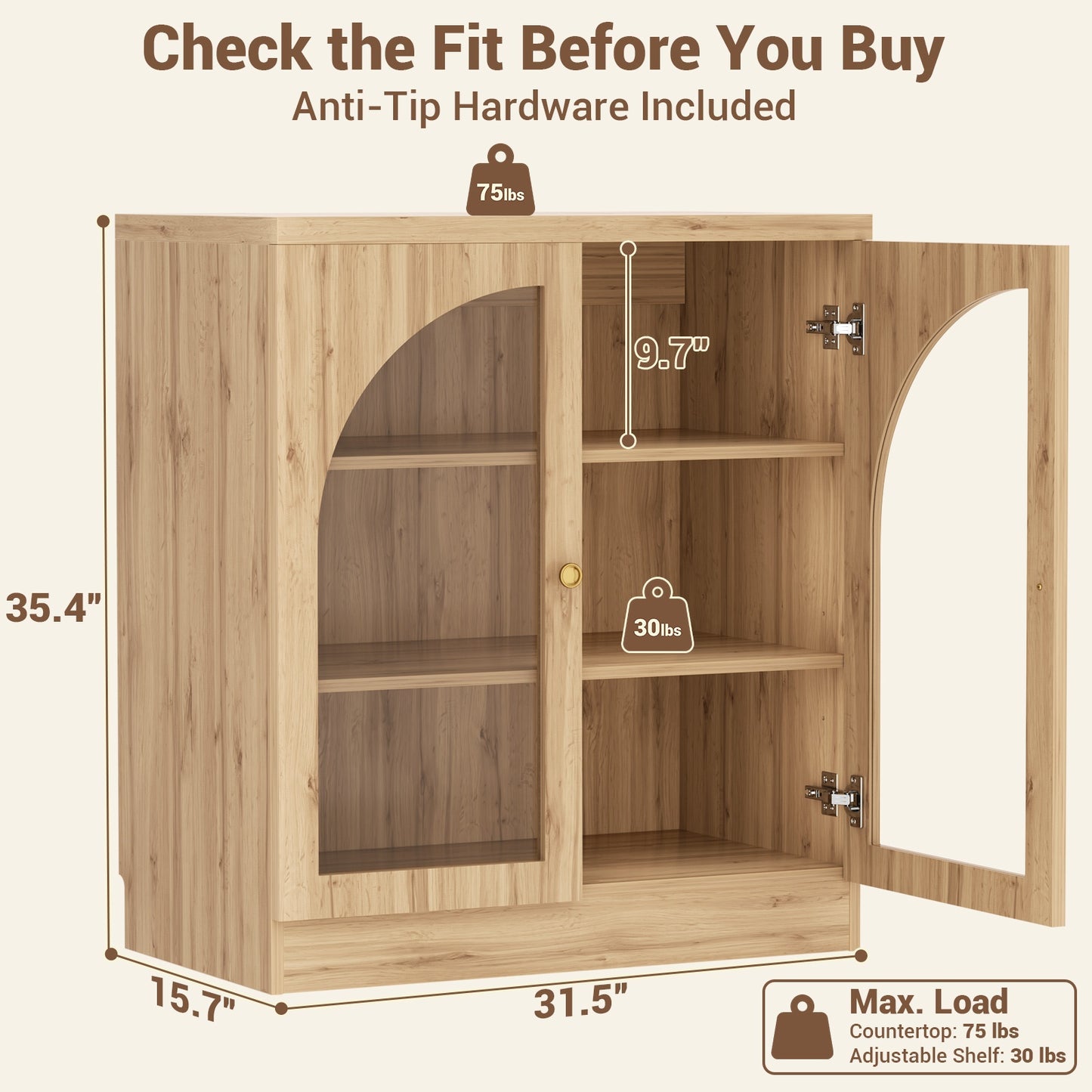 31.5" Sideboard Buffet Cabinet with Tempered Glass Doors