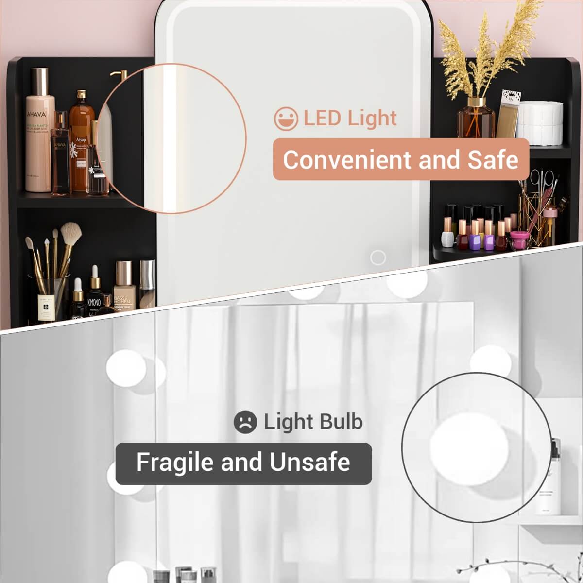 Makeup Vanity Desk with Drawers and Lighted Mirror