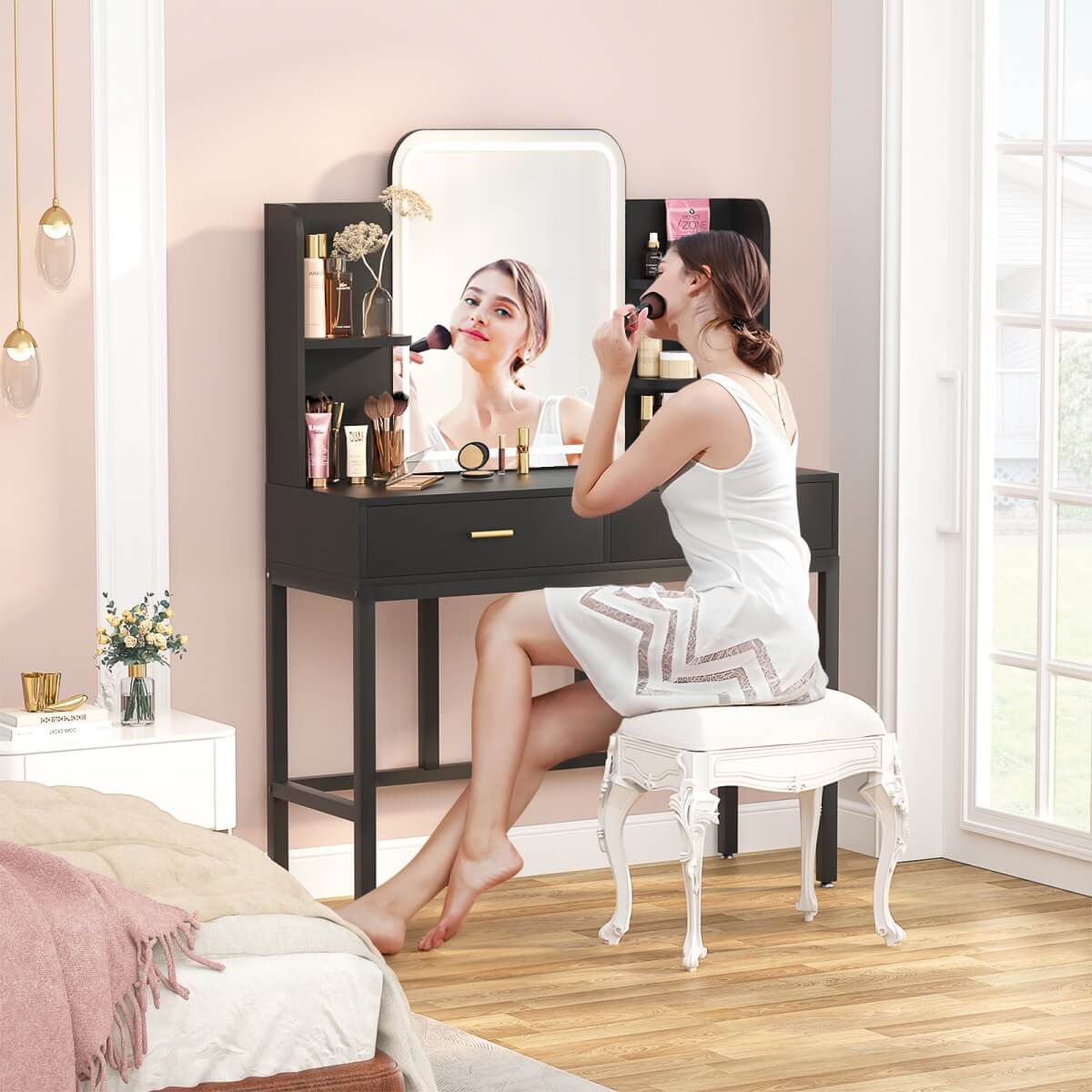 Makeup Vanity Desk with Drawers and Lighted Mirror