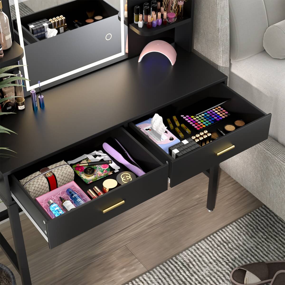 Makeup Vanity Desk with Drawers and Lighted Mirror