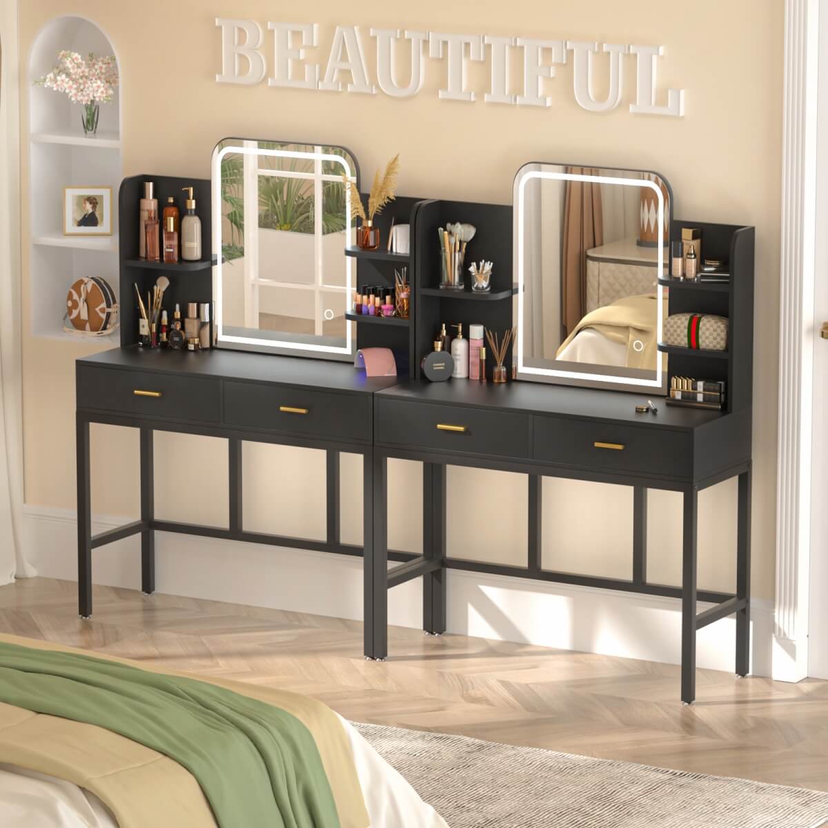 Makeup Vanity Desk with Drawers and Lighted Mirror