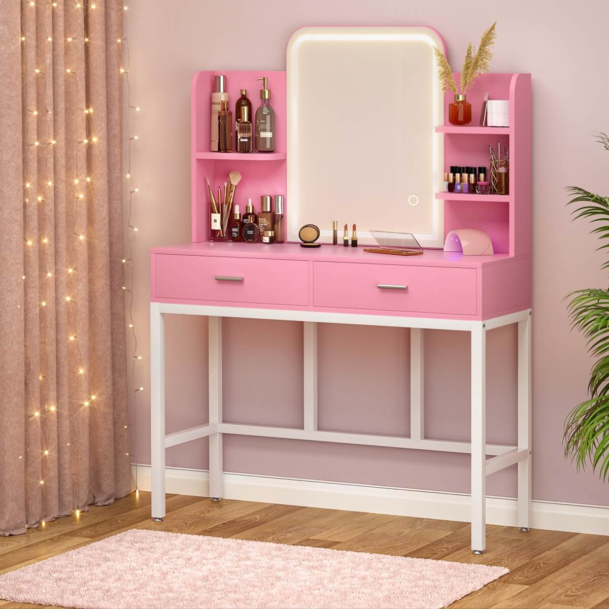 Makeup Vanity Desk with Drawers and Lighted Mirror