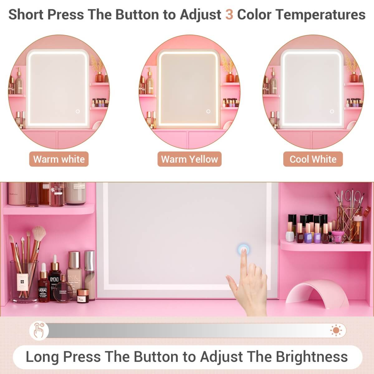 Makeup Vanity Desk with Drawers and Lighted Mirror
