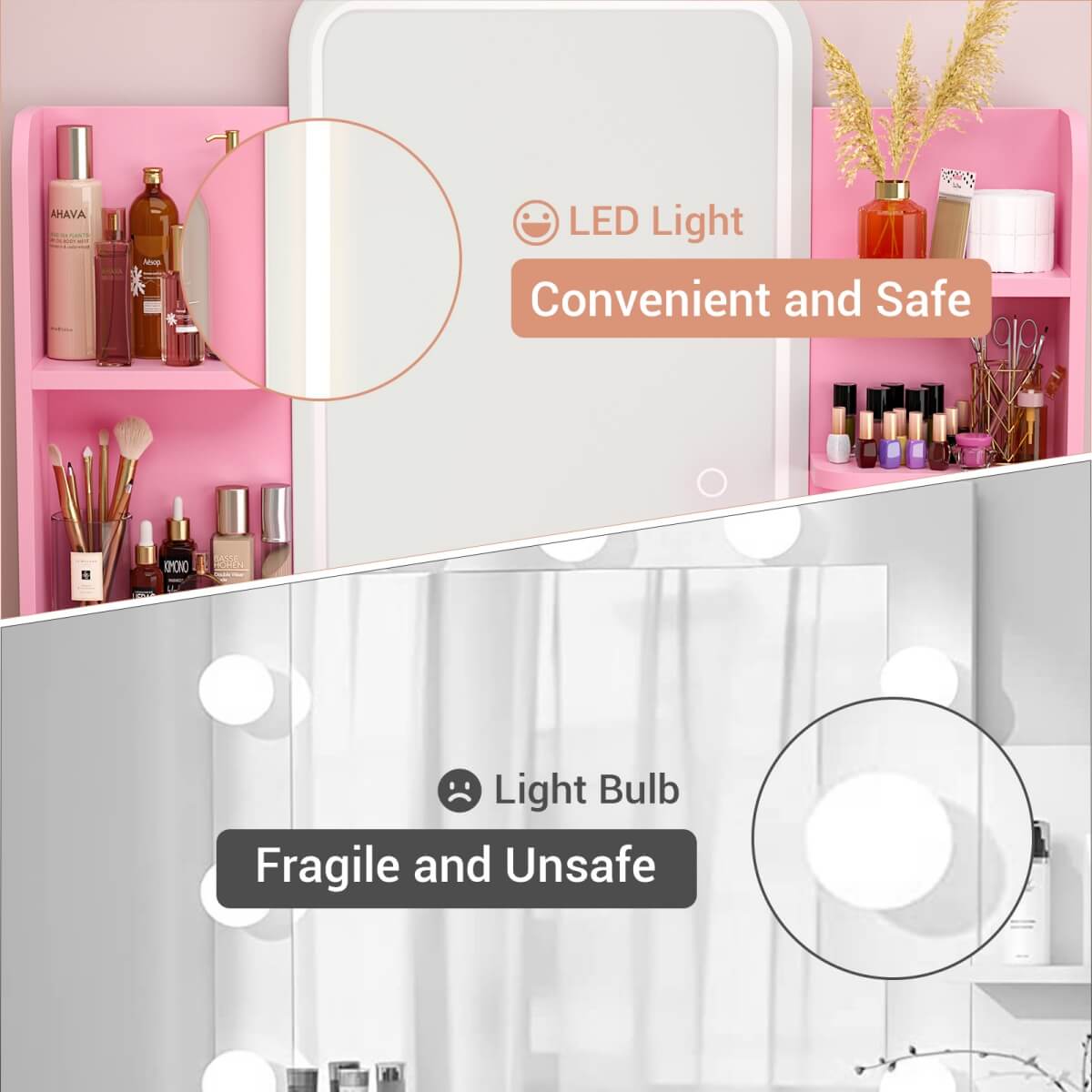 Makeup Vanity Desk with Drawers and Lighted Mirror