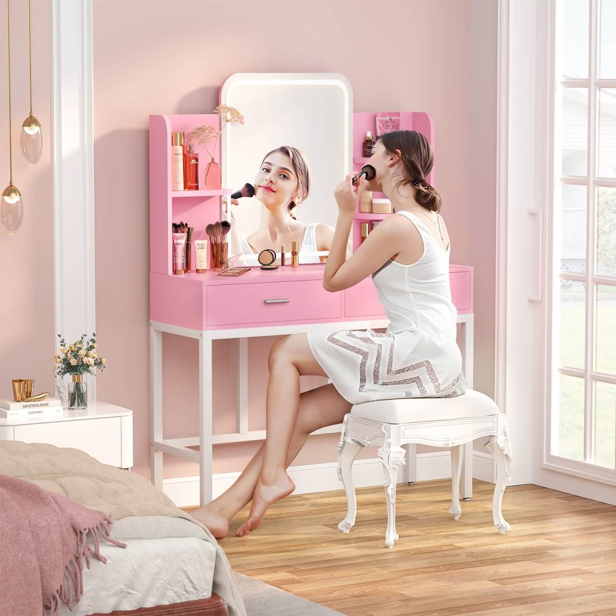 Makeup Vanity Desk with Drawers and Lighted Mirror