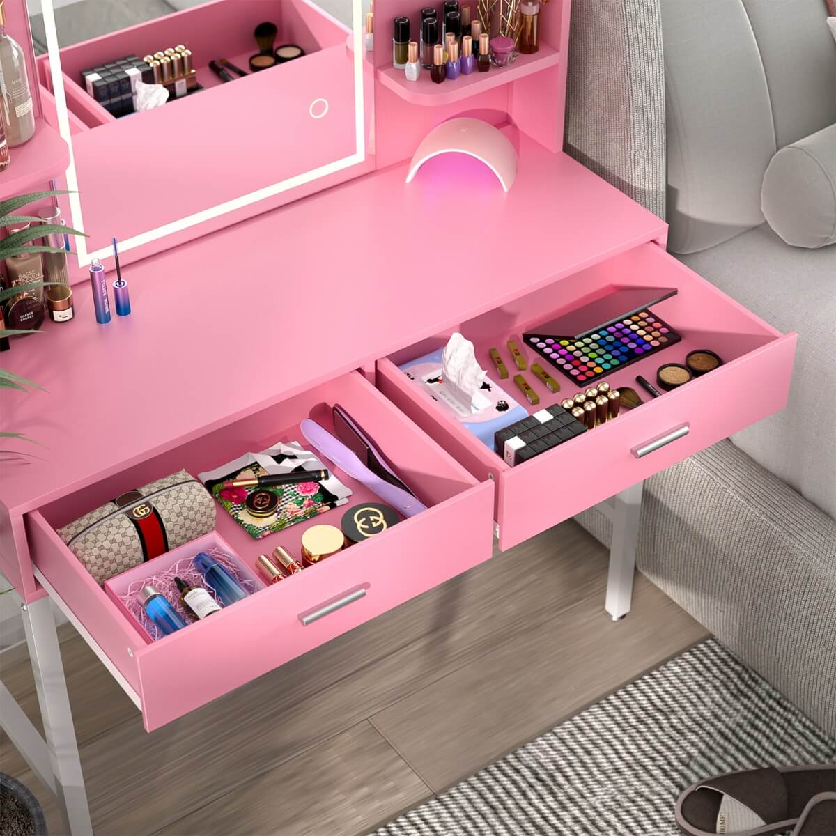 Makeup Vanity Desk with Drawers and Lighted Mirror
