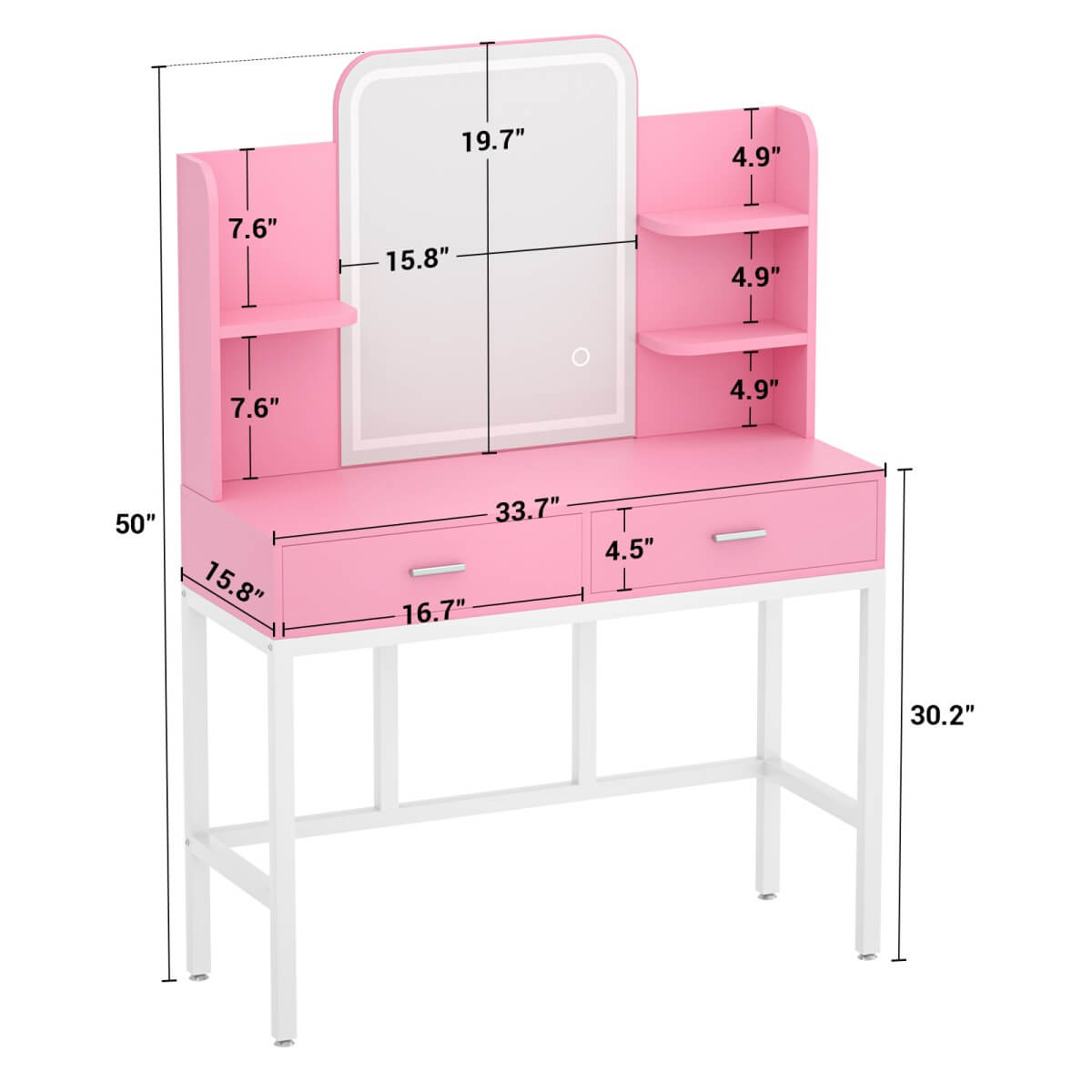 Makeup Vanity Desk with Drawers and Lighted Mirror