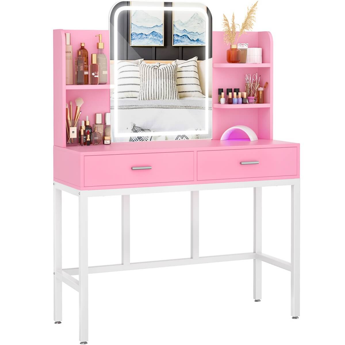 Makeup Vanity Desk with Drawers and Lighted Mirror