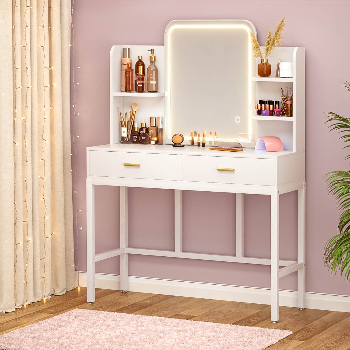 Makeup Vanity Desk with Drawers and Lighted Mirror