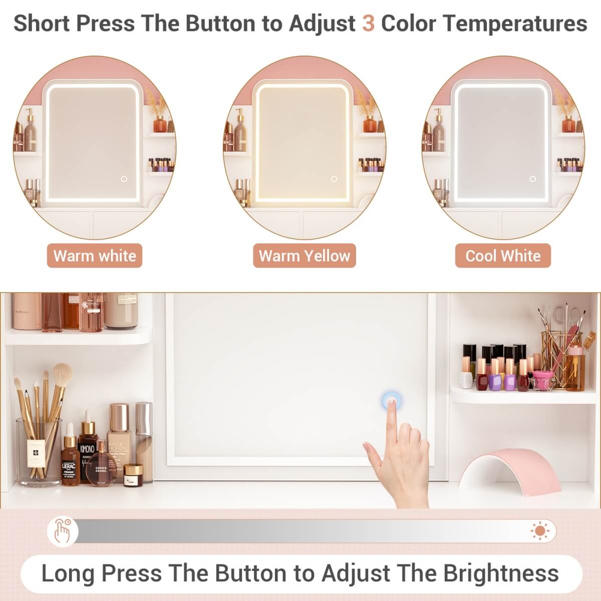 Makeup Vanity Desk with Drawers and Lighted Mirror
