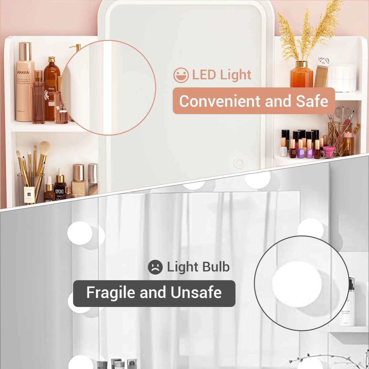 Makeup Vanity Desk with Drawers and Lighted Mirror