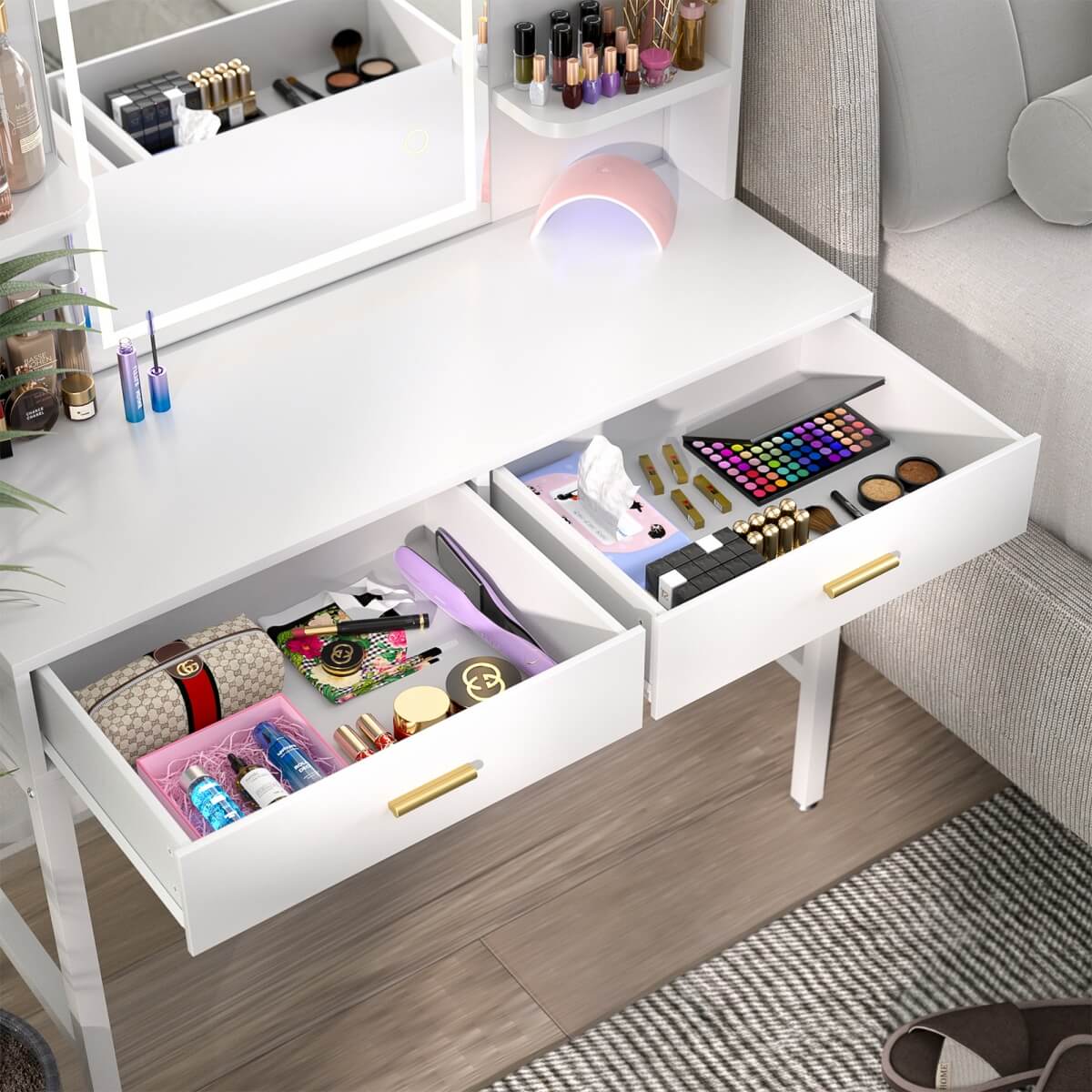 Makeup Vanity Desk with Drawers and Lighted Mirror