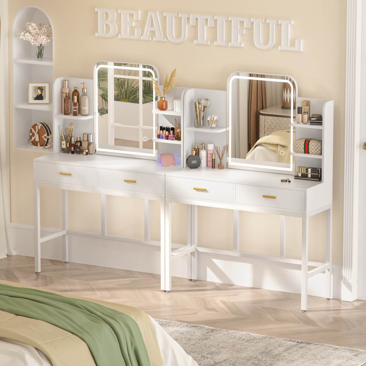 Makeup Vanity Desk with Drawers and Lighted Mirror