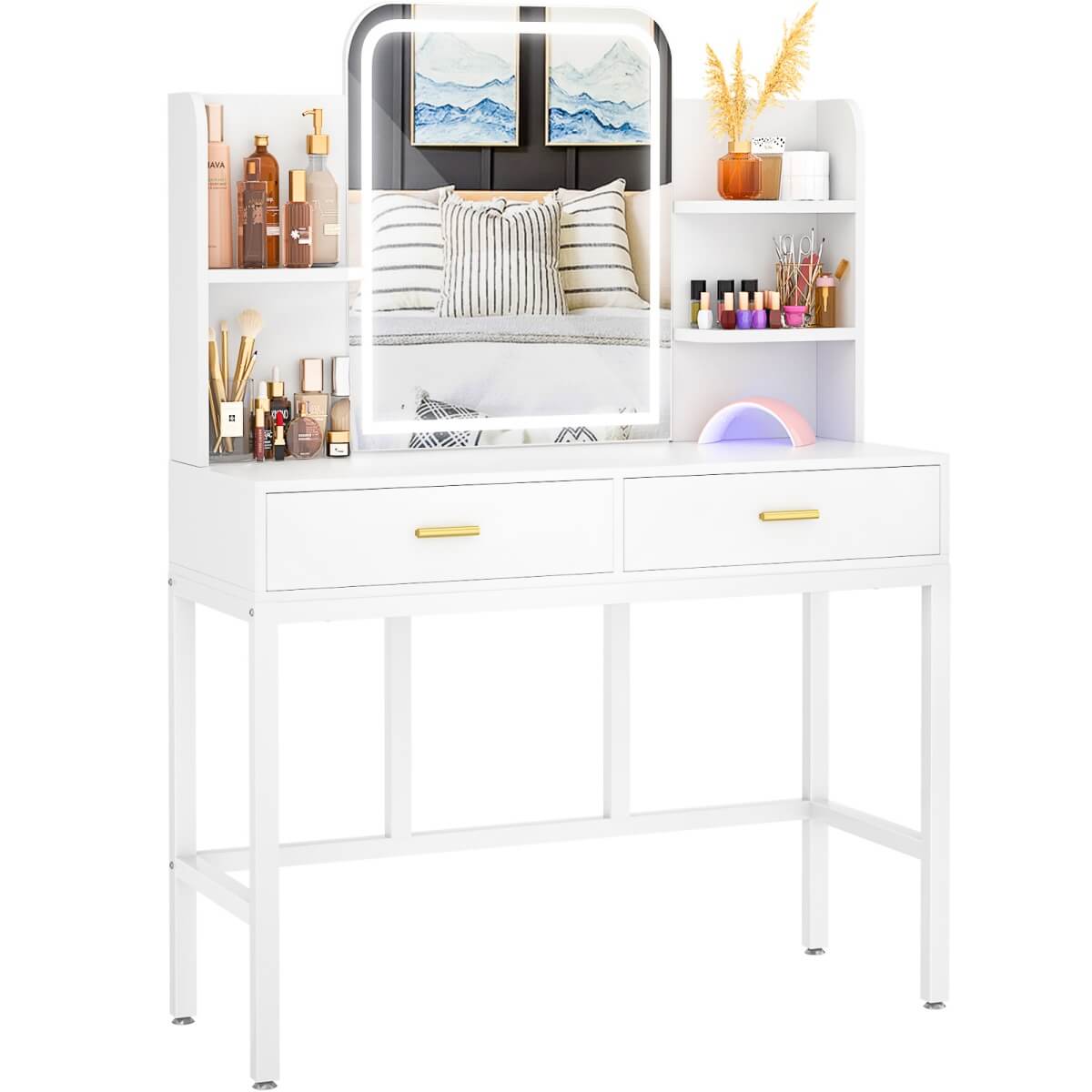 Makeup Vanity Desk with Drawers and Lighted Mirror