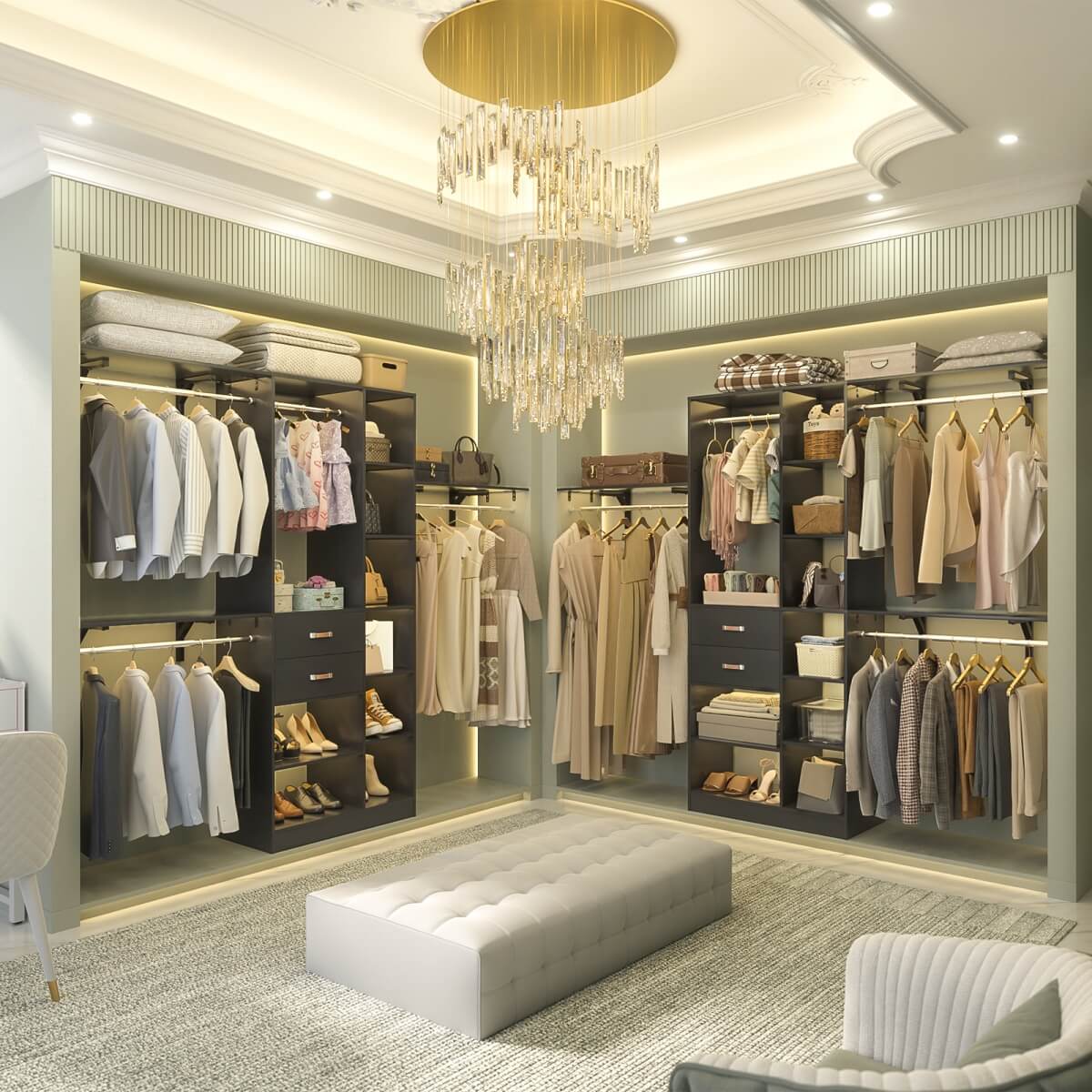 8FT Closet Organizer System with 13 Shelves & 2 Wood Drawers