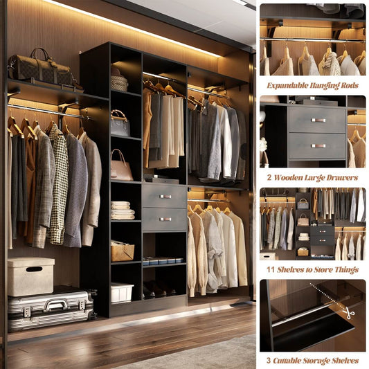 8FT Closet Organizer System with 13 Shelves & 2 Wood Drawers