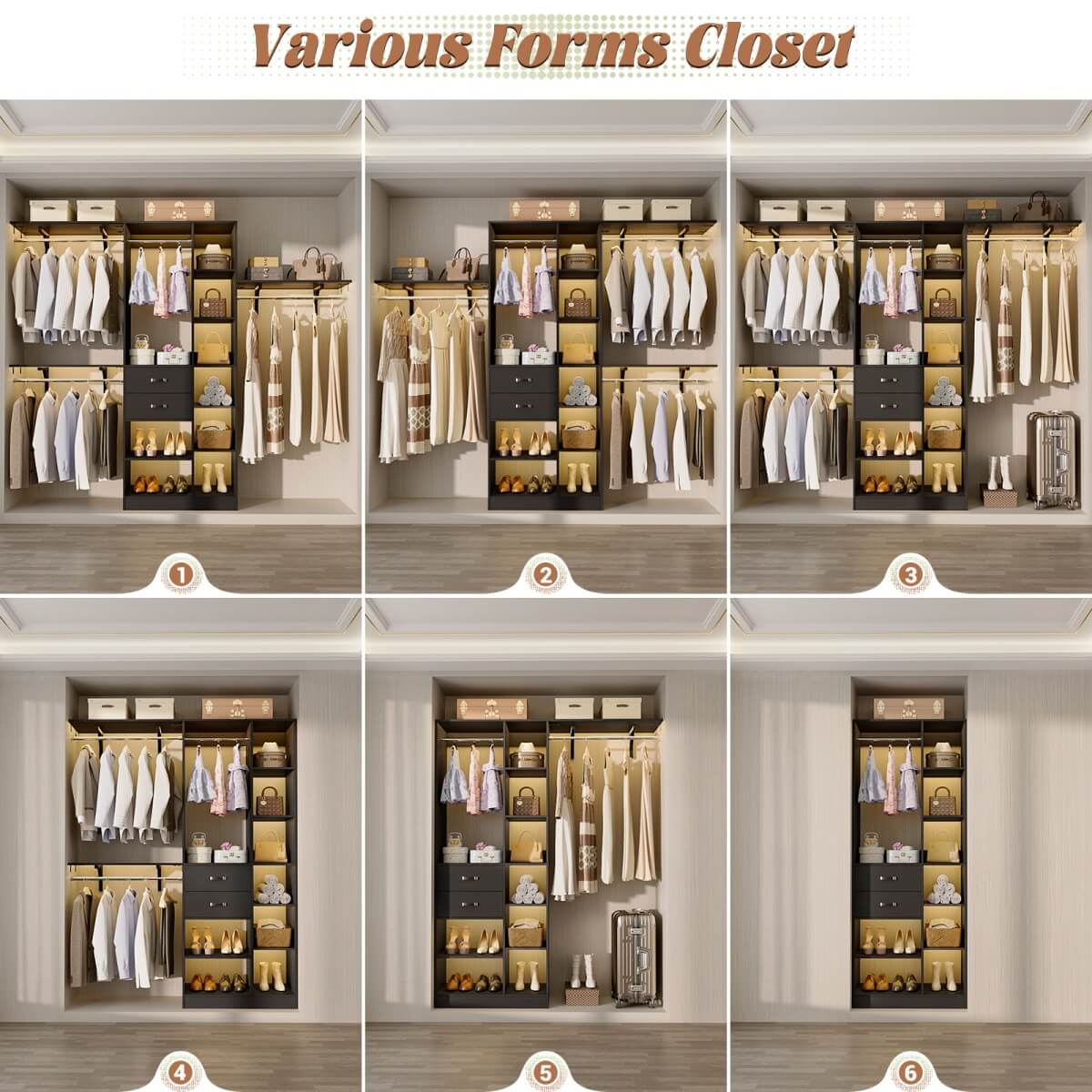 8FT Closet Organizer System with 13 Shelves & 2 Wood Drawers