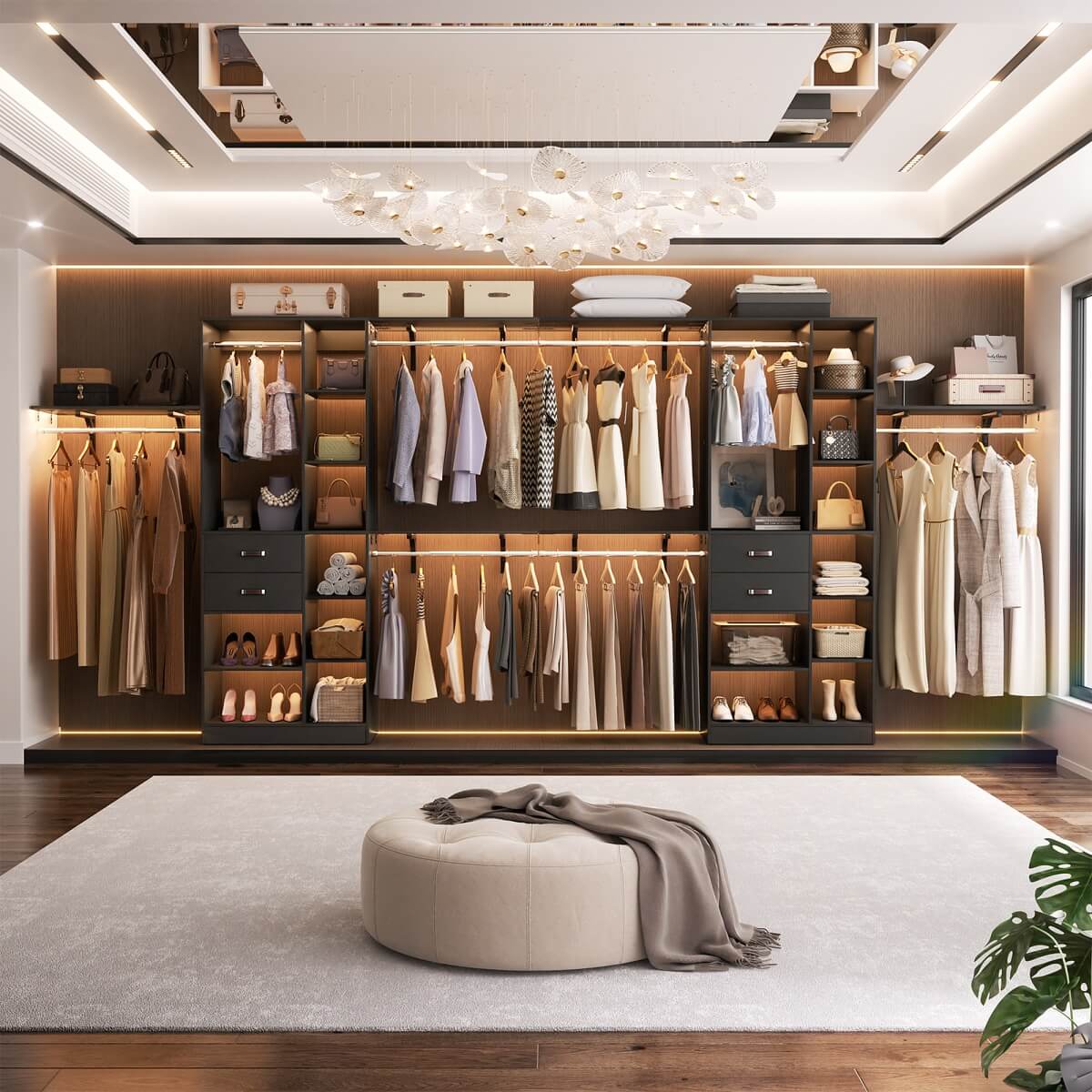 8FT Closet Organizer System with 13 Shelves & 2 Wood Drawers