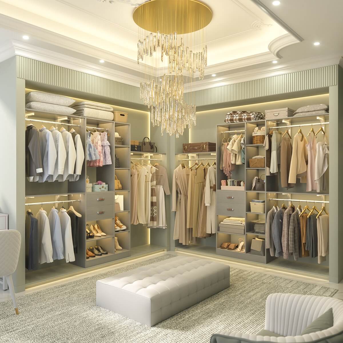8FT Closet Organizer System with 13 Shelves & 2 Wood Drawers