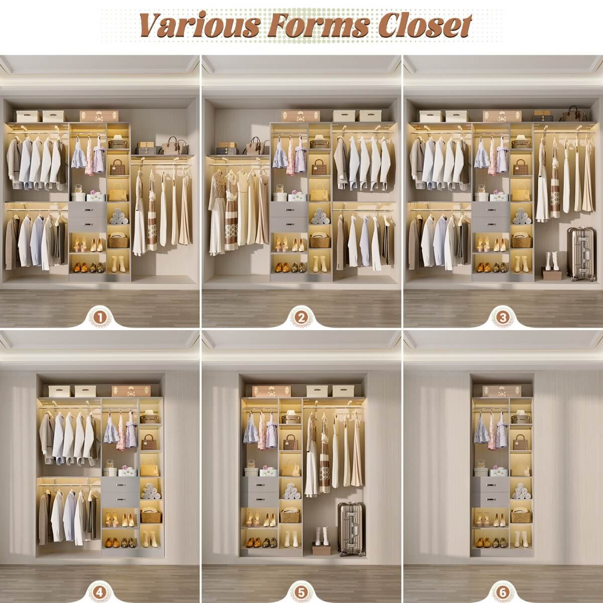 8FT Closet Organizer System with 13 Shelves & 2 Wood Drawers