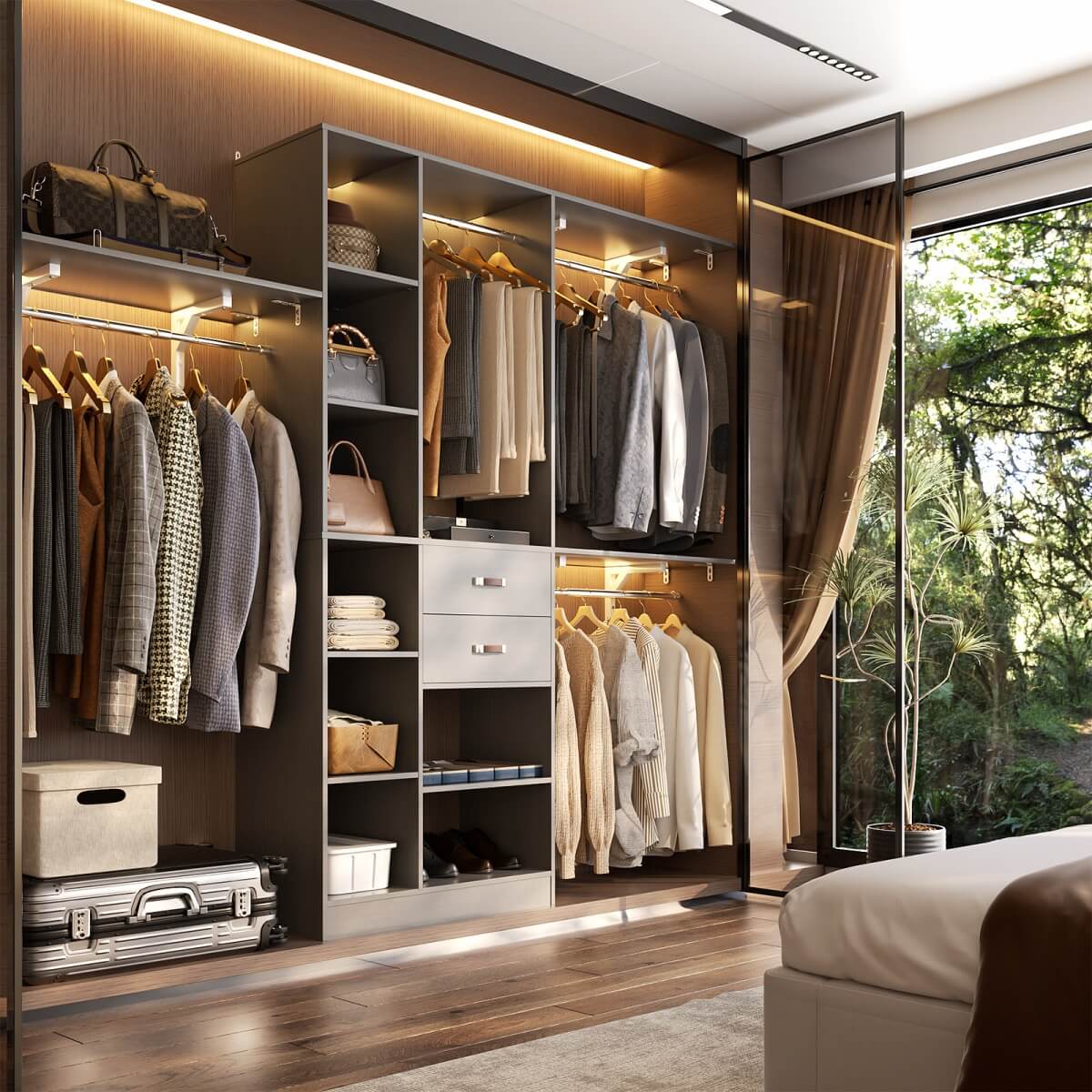 8FT Closet Organizer System with 13 Shelves & 2 Wood Drawers