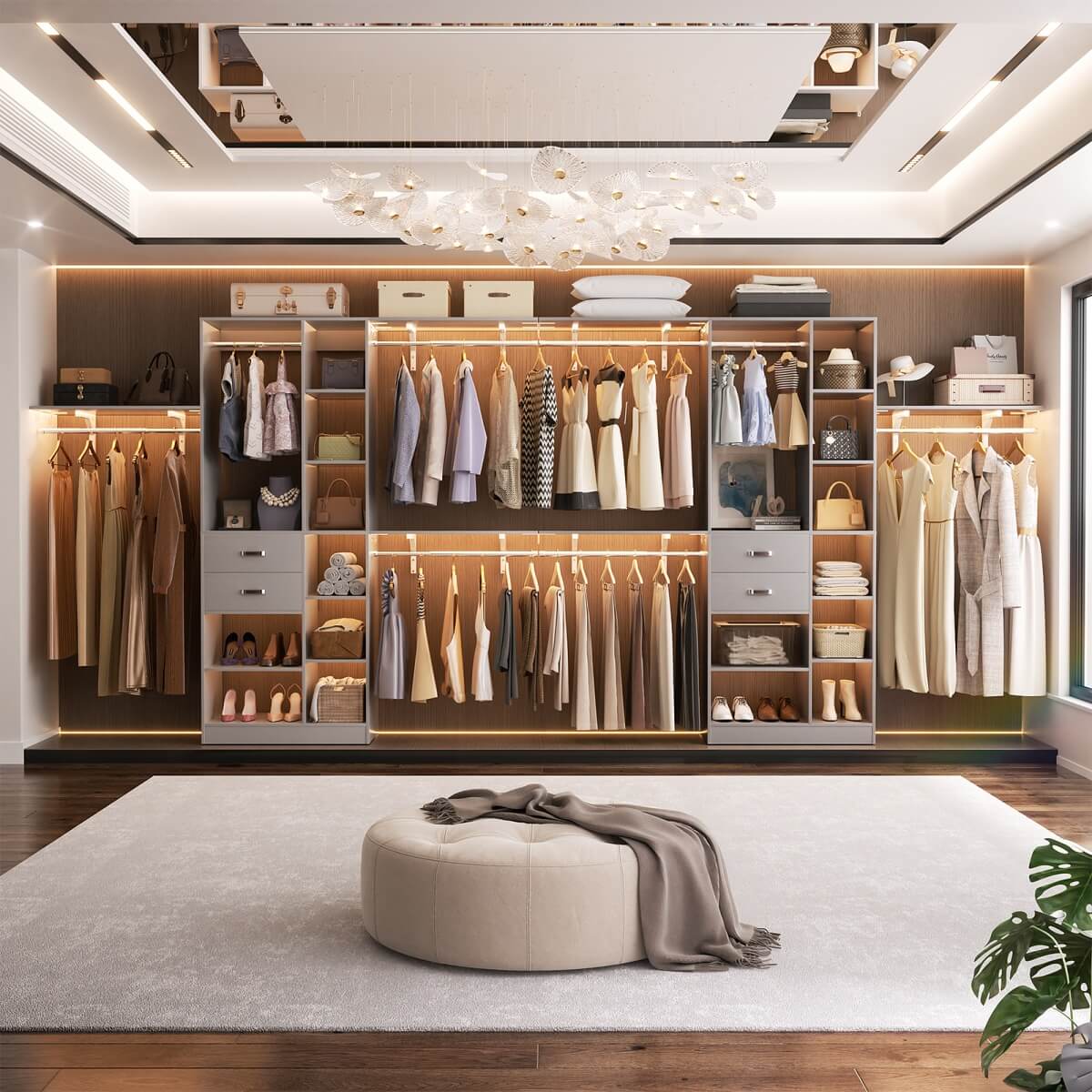 8FT Closet Organizer System with 13 Shelves & 2 Wood Drawers