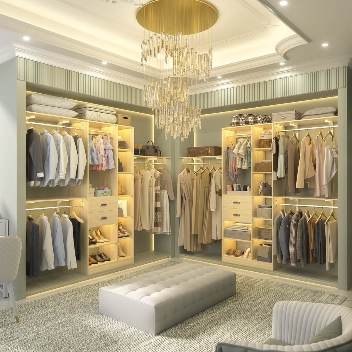 8FT Closet Organizer System with 13 Shelves & 2 Wood Drawers