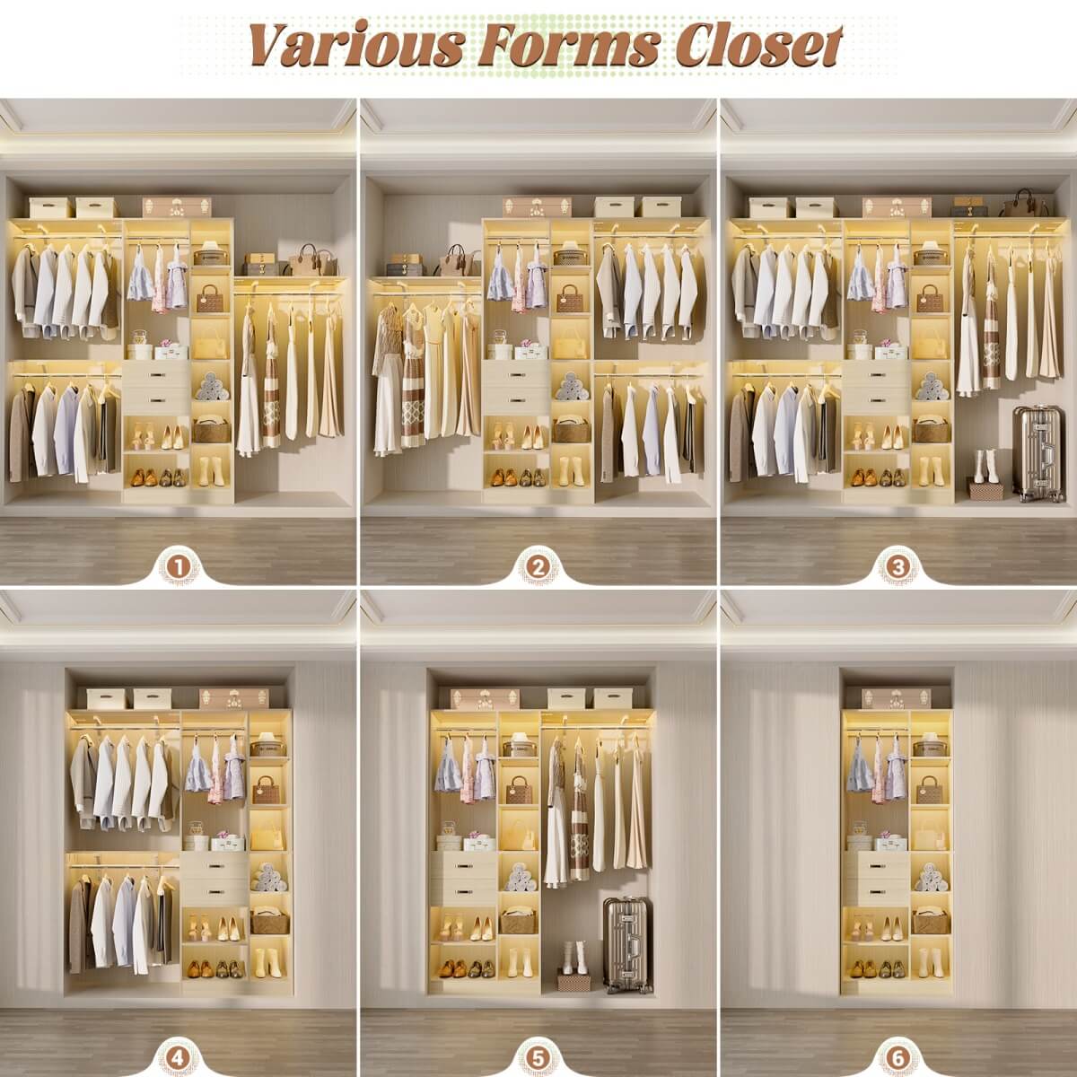 8FT Closet Organizer System with 13 Shelves & 2 Wood Drawers