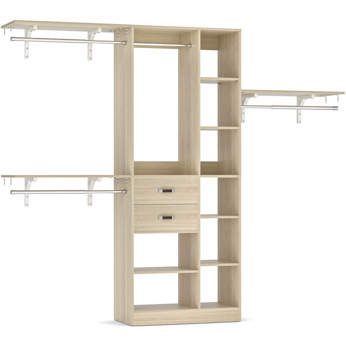 8FT Closet Organizer System with 13 Shelves & 2 Wood Drawers