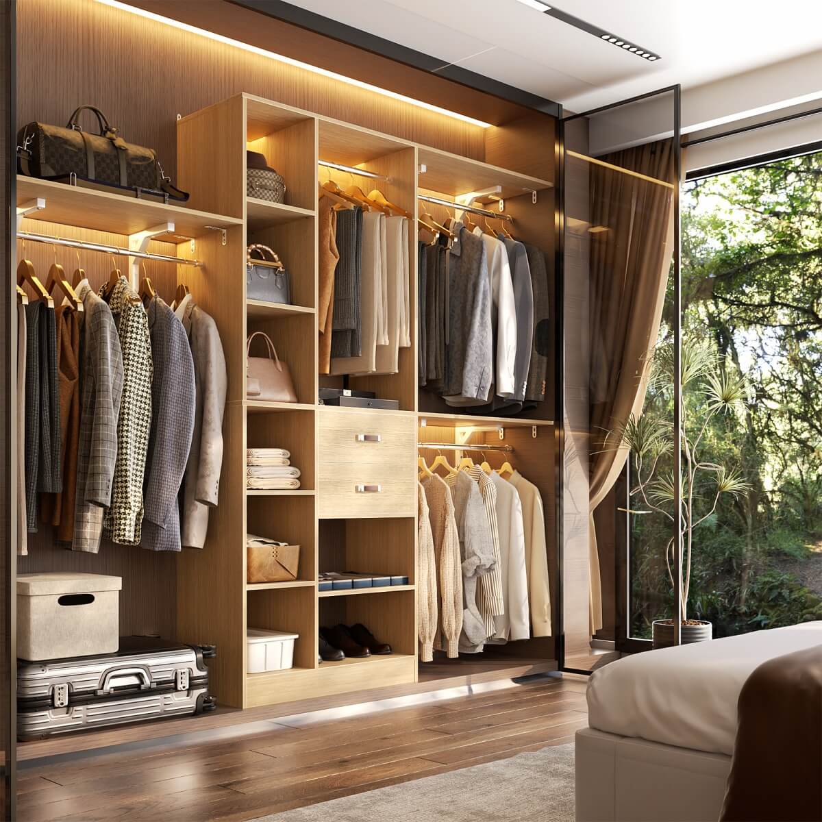 8FT Closet Organizer System with 13 Shelves & 2 Wood Drawers