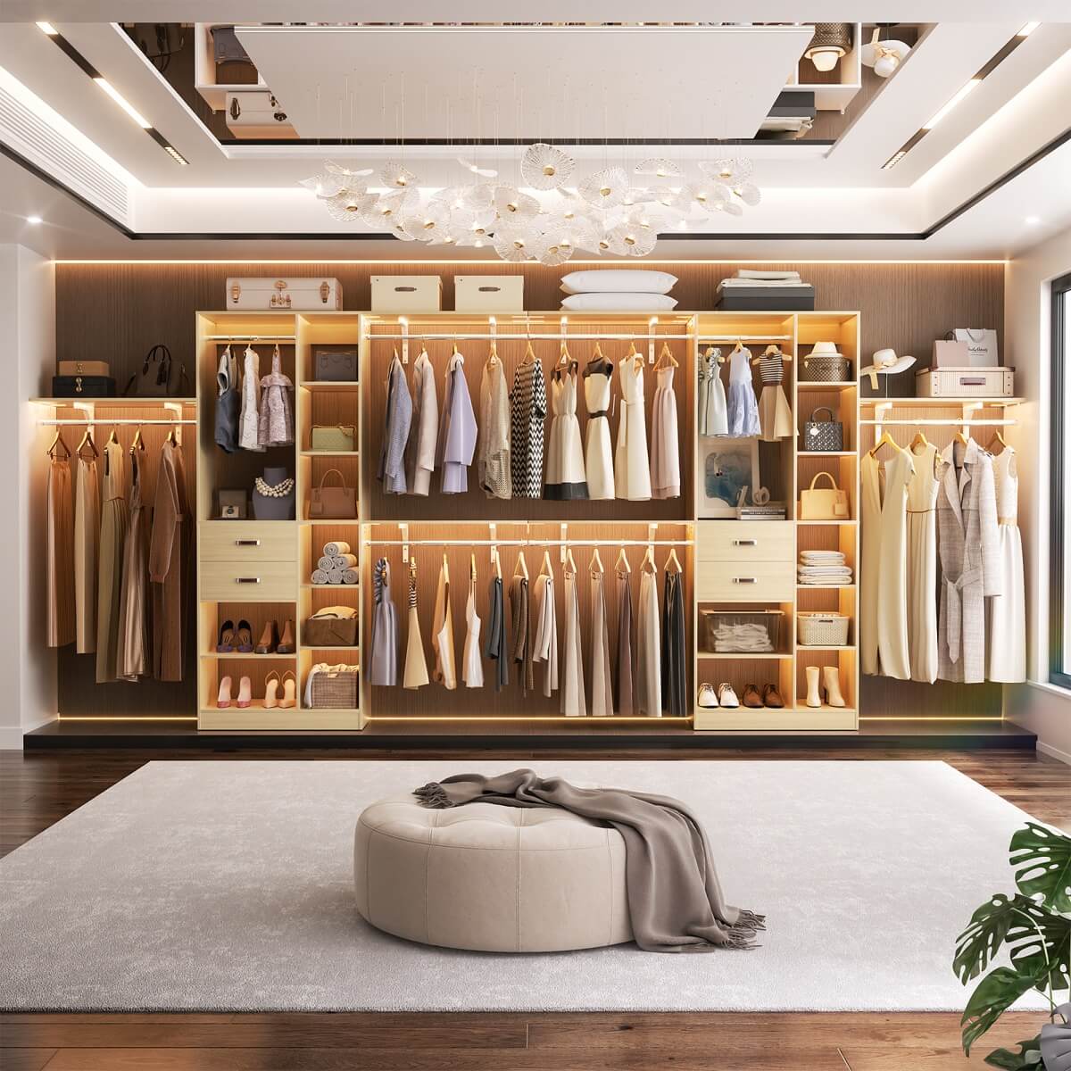 8FT Closet Organizer System with 13 Shelves & 2 Wood Drawers
