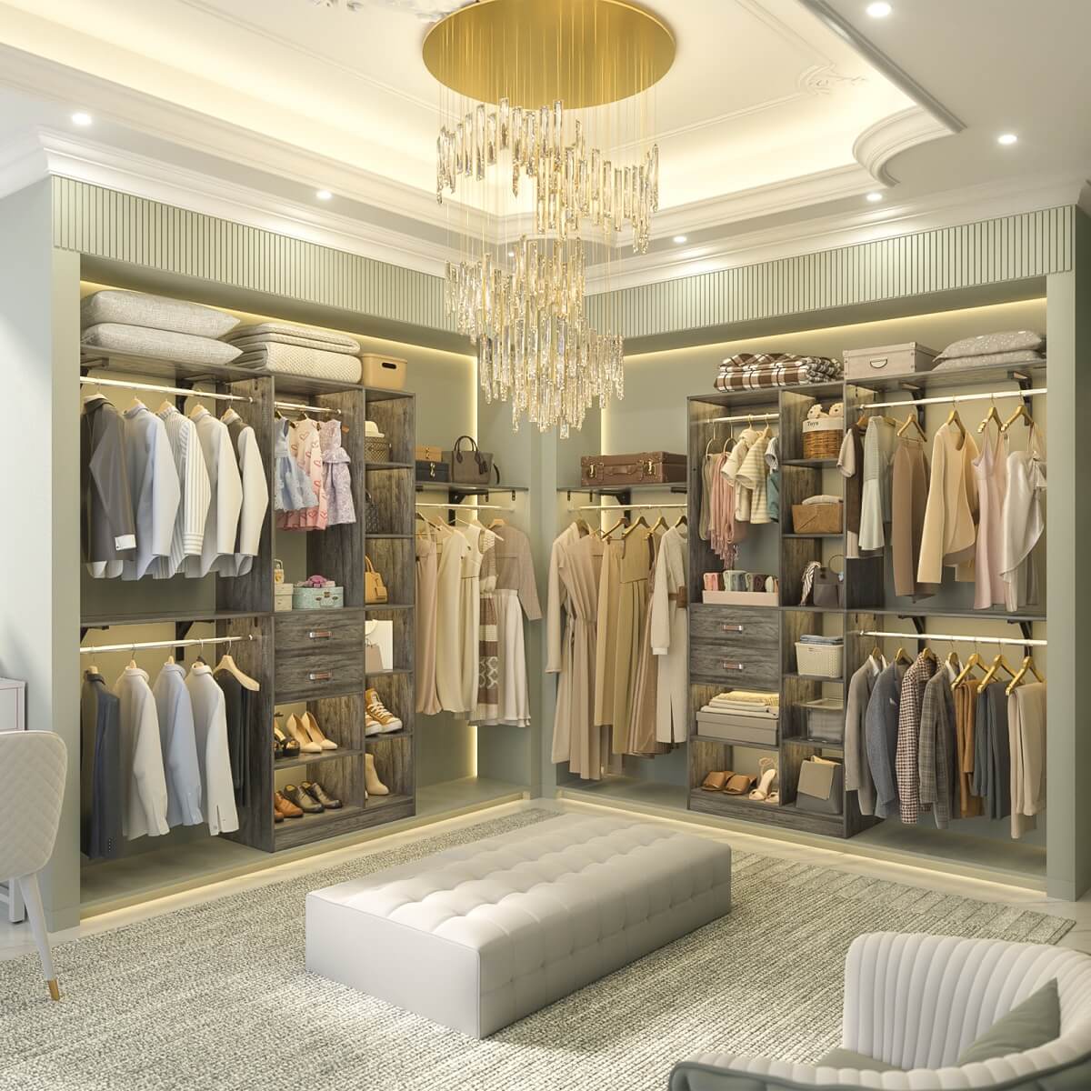 8FT Closet Organizer System with 13 Shelves & 2 Wood Drawers