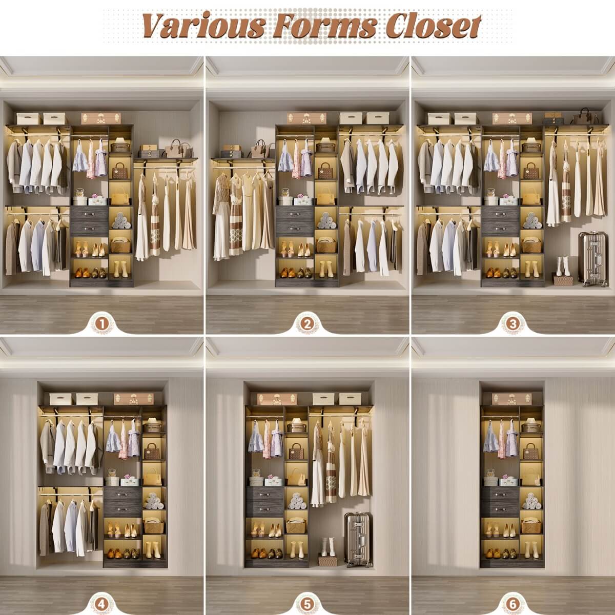 8FT Closet Organizer System with 13 Shelves & 2 Wood Drawers