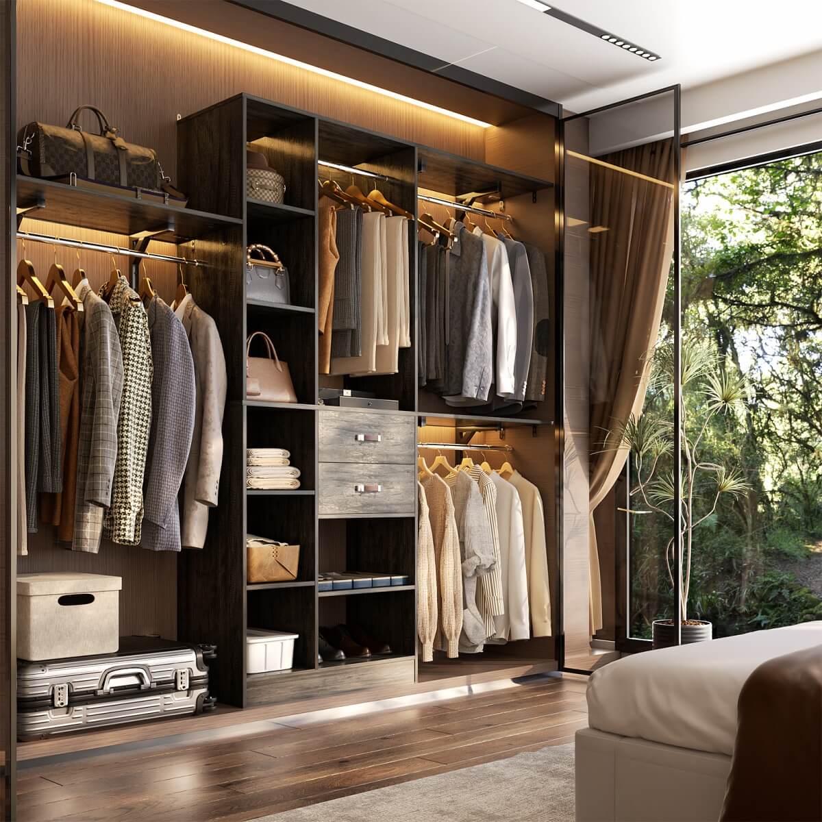 8FT Closet Organizer System with 13 Shelves & 2 Wood Drawers