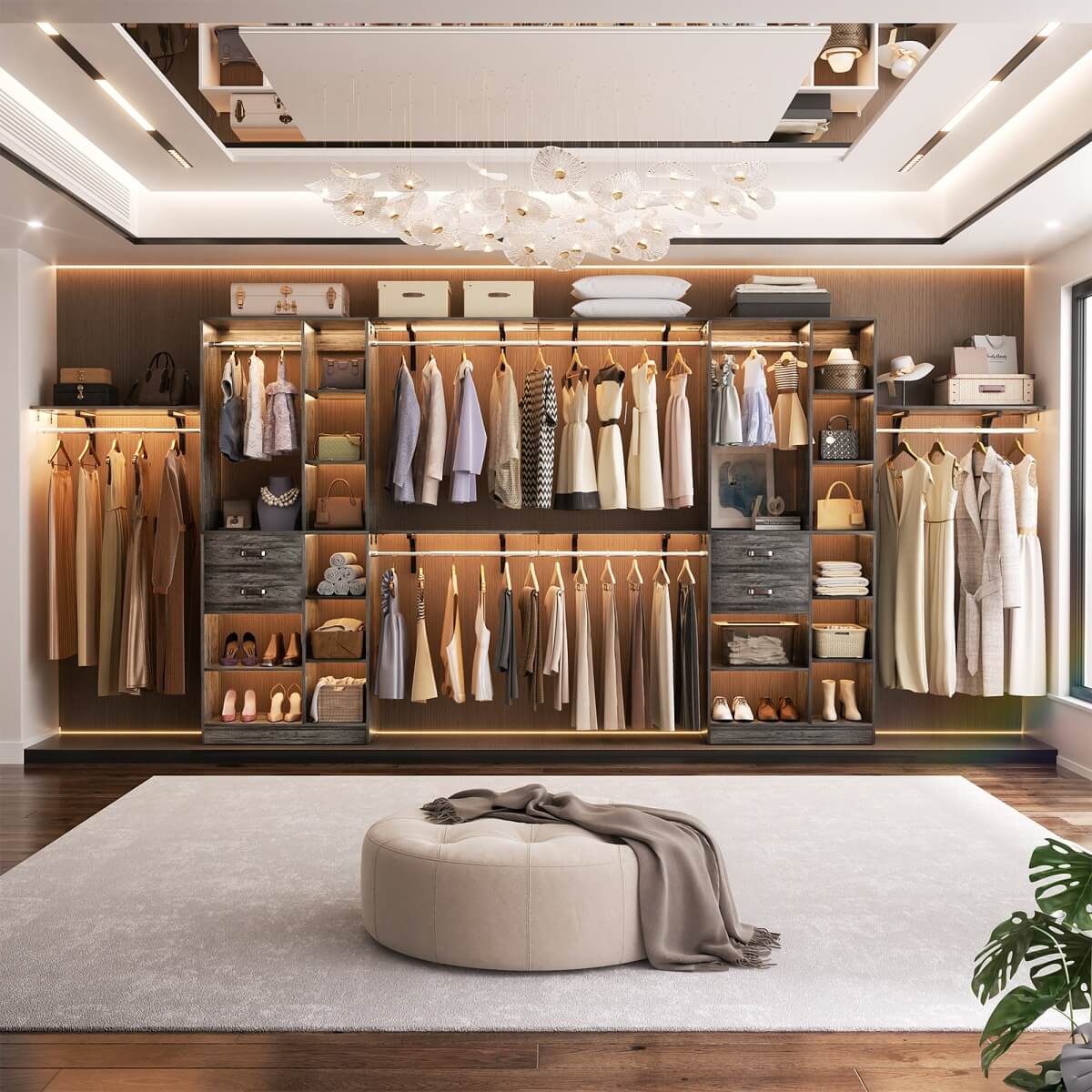 8FT Closet Organizer System with 13 Shelves & 2 Wood Drawers