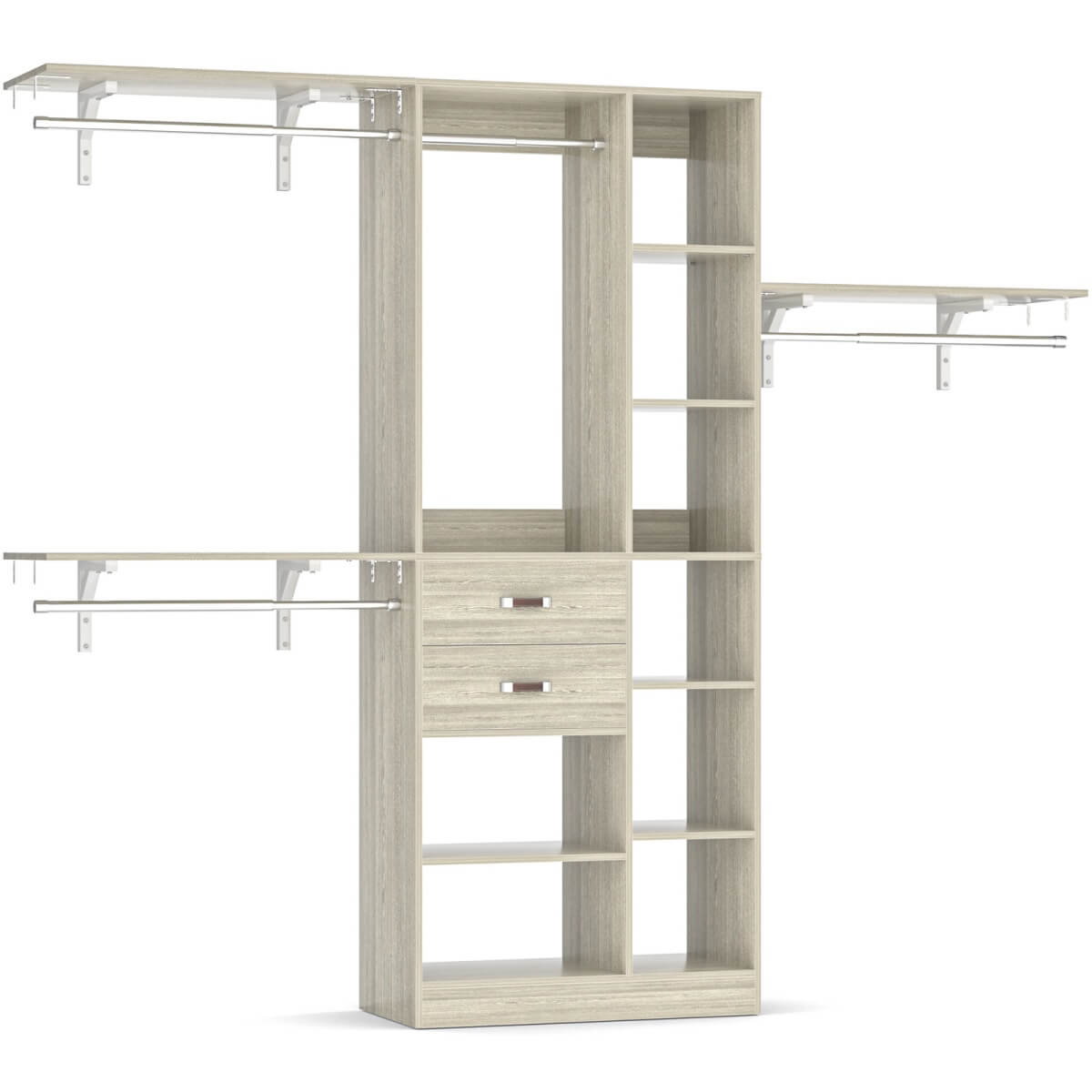 8FT Closet Organizer System with 13 Shelves & 2 Wood Drawers