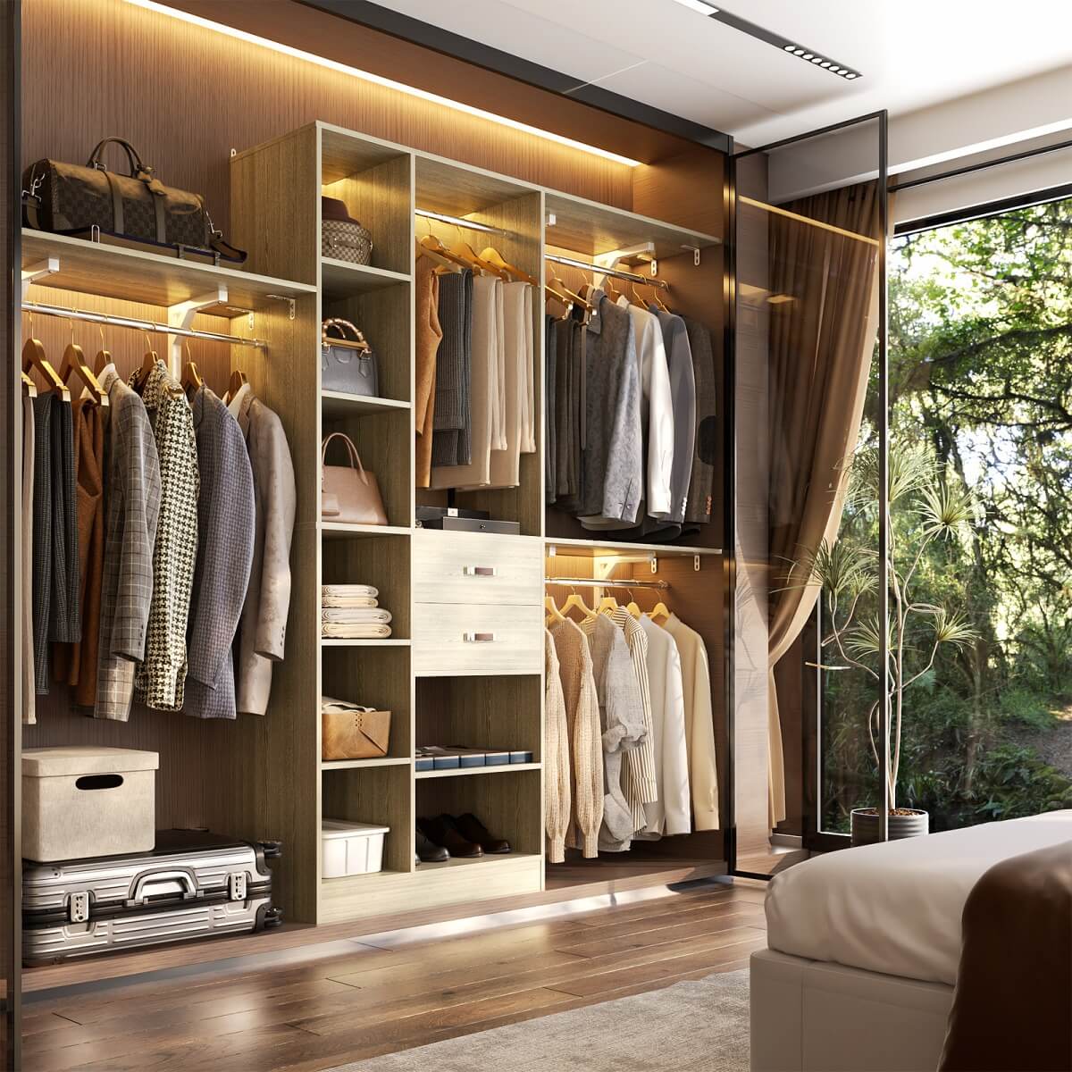 8FT Closet Organizer System with 13 Shelves & 2 Wood Drawers