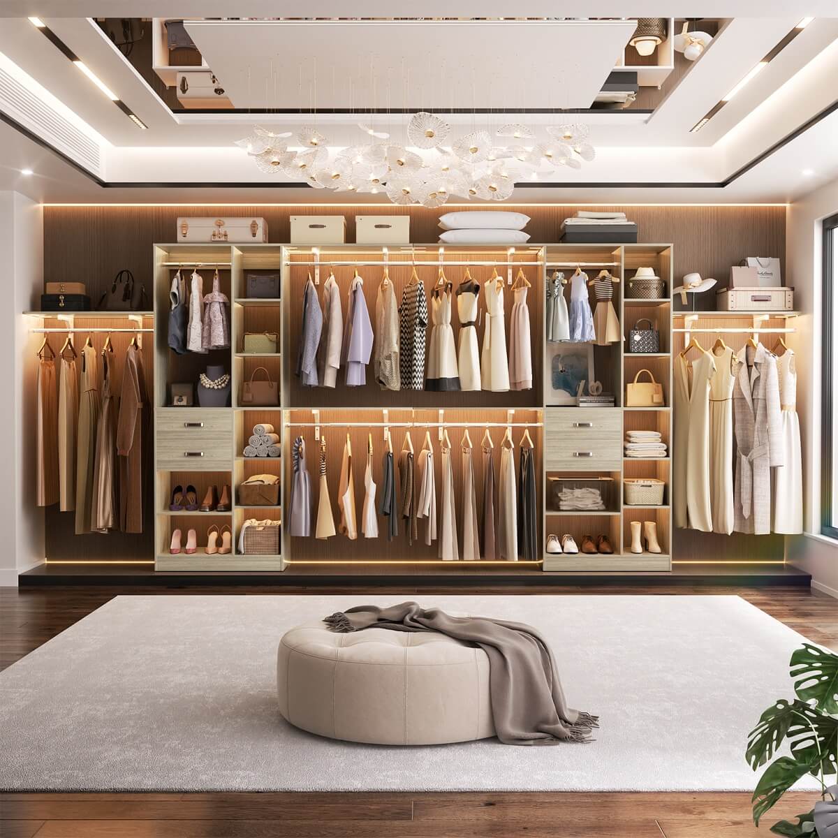 8FT Closet Organizer System with 13 Shelves & 2 Wood Drawers