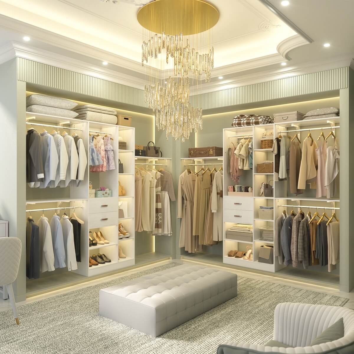 8FT Closet Organizer System with 13 Shelves & 2 Wood Drawers