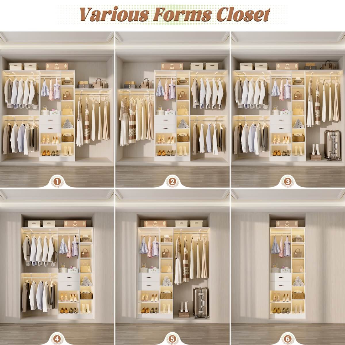 8FT Closet Organizer System with 13 Shelves & 2 Wood Drawers
