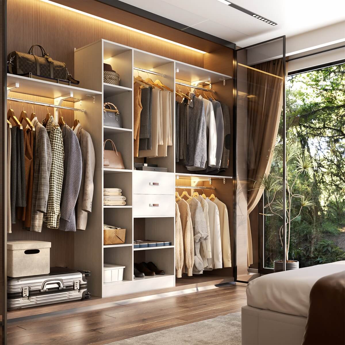 8FT Closet Organizer System with 13 Shelves & 2 Wood Drawers