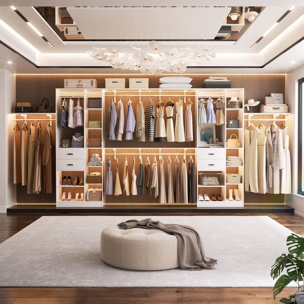 8FT Closet Organizer System with 13 Shelves & 2 Wood Drawers
