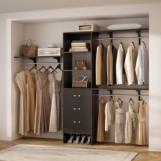 96 Inches Closet System with 3 Shelving Towers