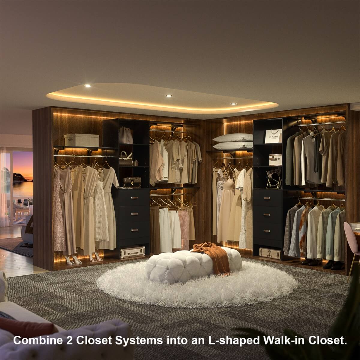 96 Inches Closet System with 3 Shelving Towers