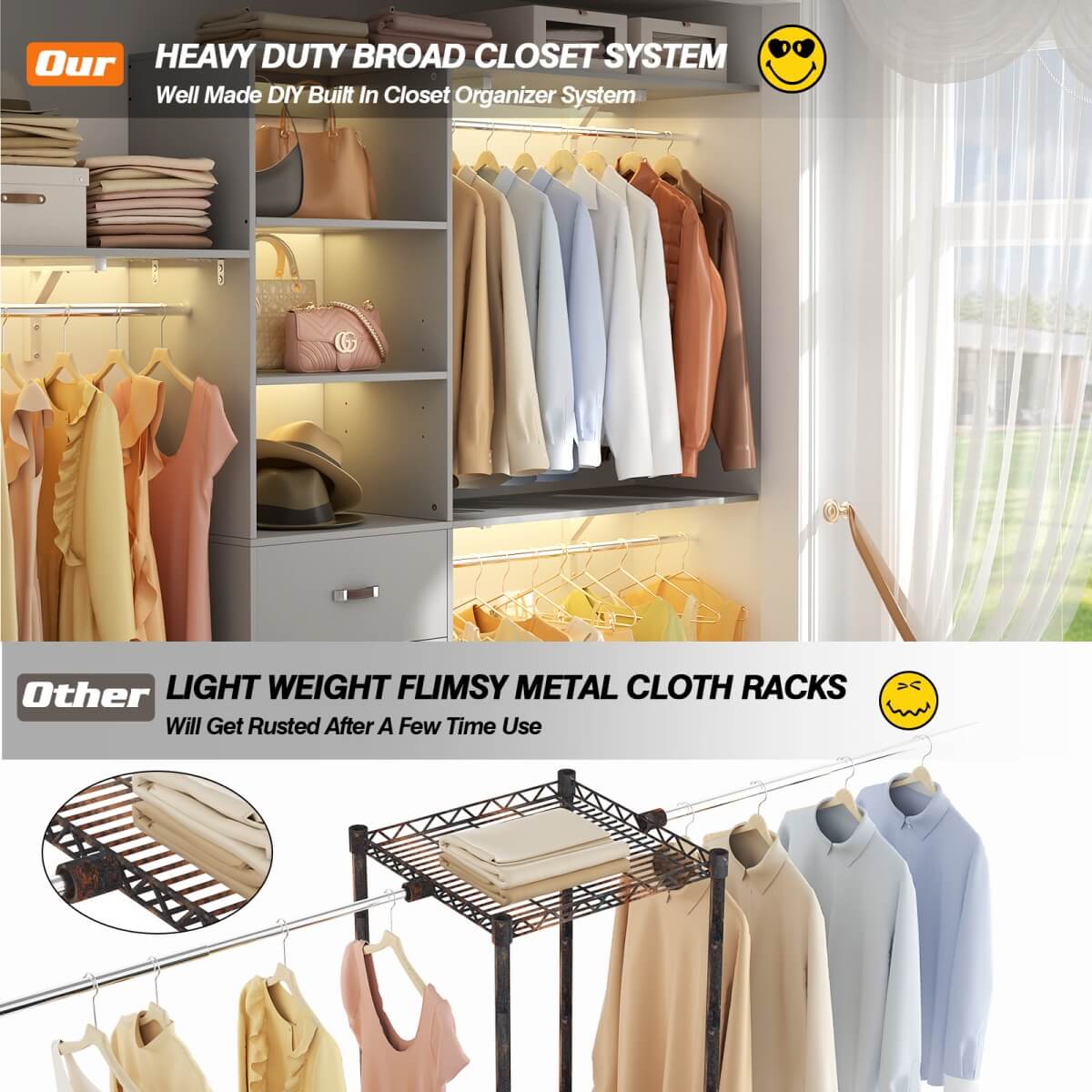 96 Inches Closet System with 3 Shelving Towers