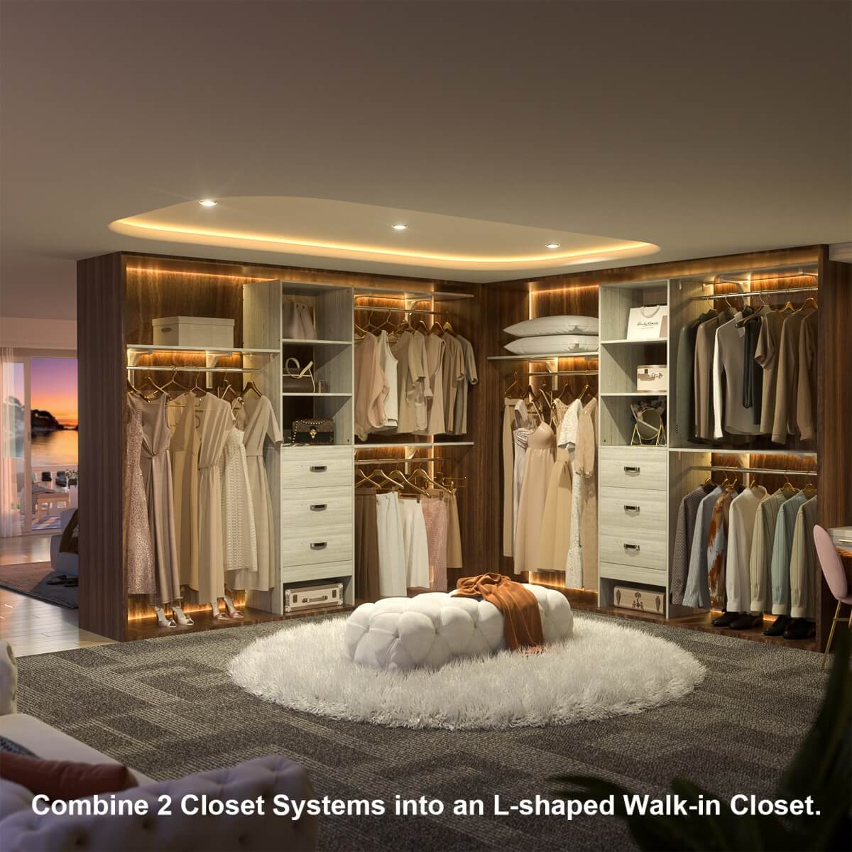 96 Inches Closet System with 3 Shelving Towers
