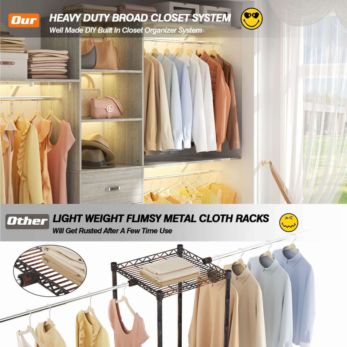 96 Inches Closet System with 3 Shelving Towers