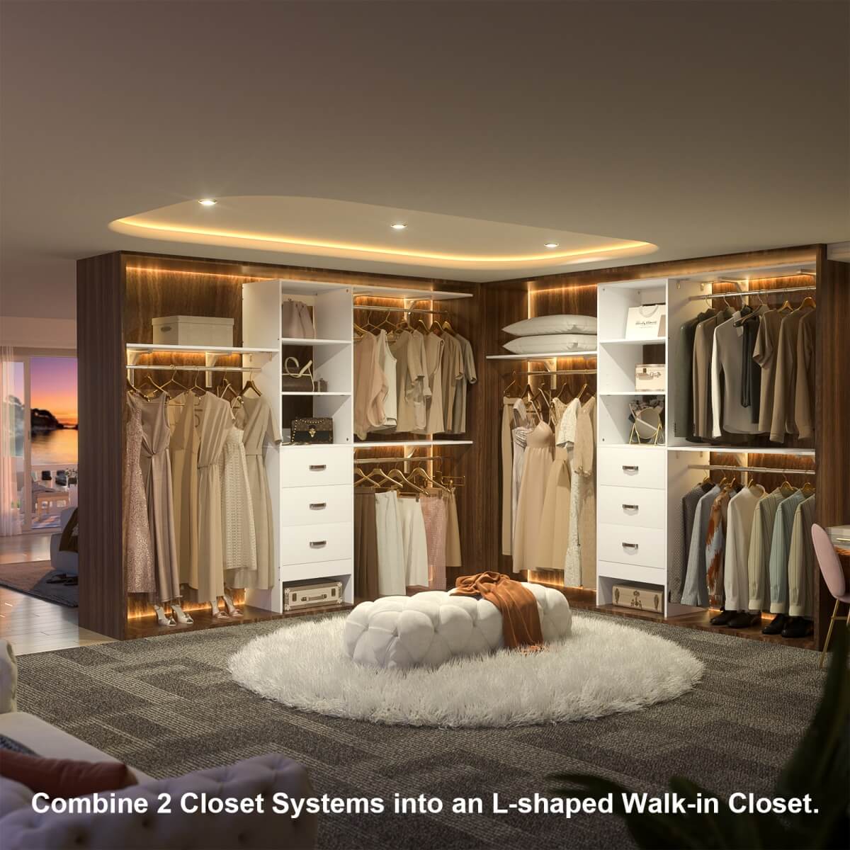 96 Inches Closet System with 3 Shelving Towers
